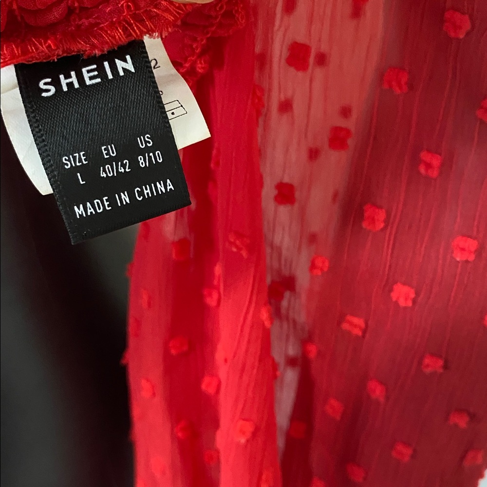 Romantic Red Ruched Sheer Sleeve Tie up Crop Top Blouse - Picture 11 of 12